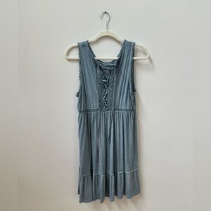 Umgee Midi Comfortable Casual Dress Dusty Blue Crochet Summer Beachy Spring SZ M